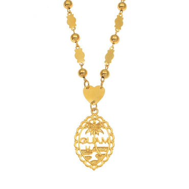 Vintage Guam Pendant With 6mm Ball Beads Necklace-18K Gold Plated - - Luxury Jewelry by WAAMII