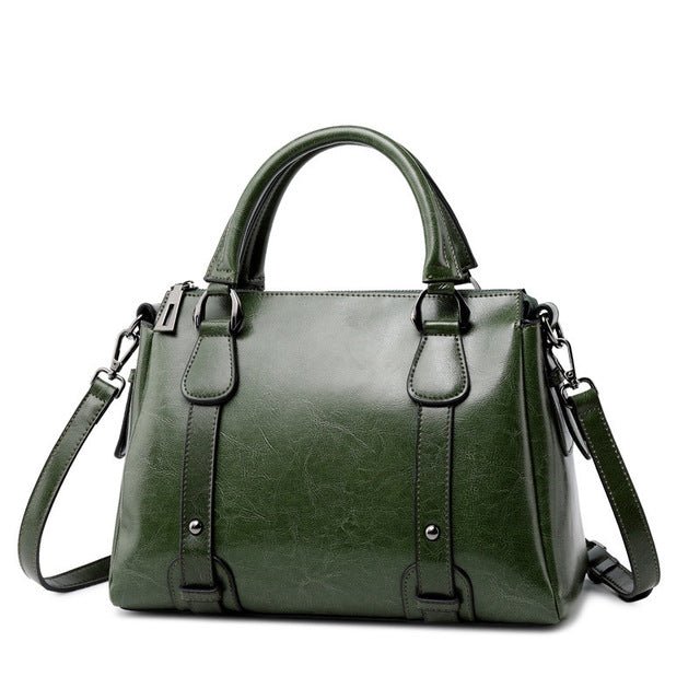 Vintage Ladies Oil Wax Leather Handbags Leather Satchel - Green - Luxury bags by WAAMII