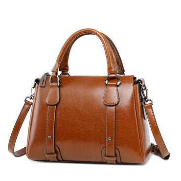 Vintage Ladies Oil Wax Leather Handbags Leather Satchel - Brown - Luxury bags by WAAMII