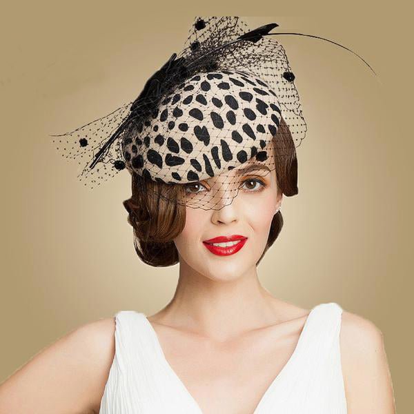 Vintage Leopard Wool Felt Pillbox Fascinator Hat With Veil Accessories WAAMII Leopard  