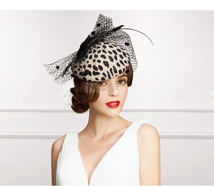 Vintage Leopard Wool Felt Pillbox Fascinator Hat With Veil Accessories WAAMII   