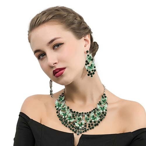 Vintage Statement Jewelry Set-Antique Floral Rhinestone Statement Necklace - White - Luxury Jewelry by WAAMII