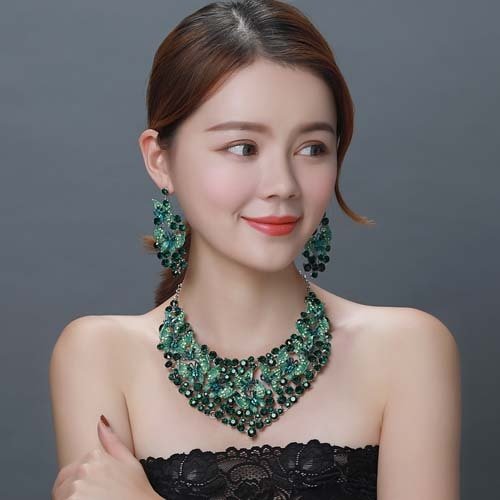 Vintage Statement Jewelry Set-Antique Floral Rhinestone Statement Necklace - Black - Luxury Jewelry by WAAMII