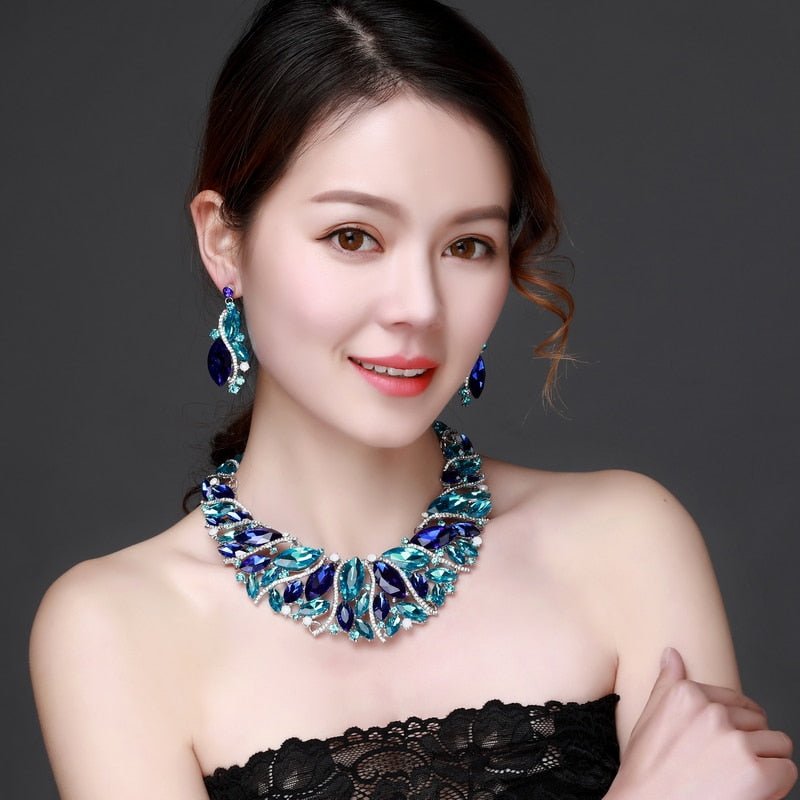 Vintage Statement Jewelry Set-Antique Floral Rhinestone Statement Necklace - - Luxury Jewelry by WAAMII
