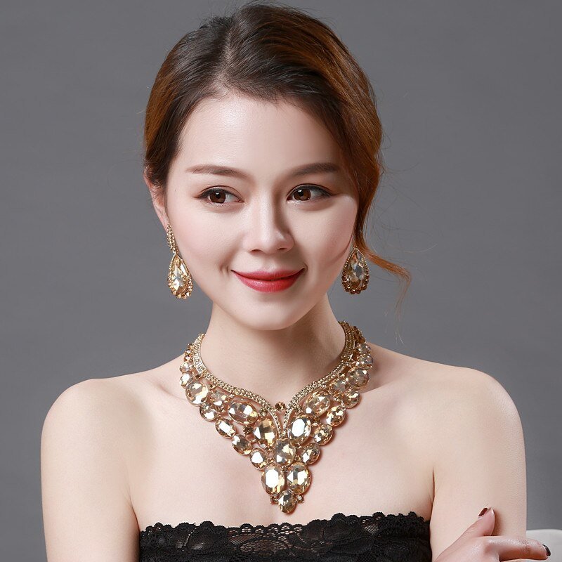 Vintage Statement Jewelry Set-Antique Floral Rhinestone Statement Necklace - - Luxury Jewelry by WAAMII