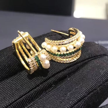 Vintage Style Multi-layer Pearl Geometric Circle Earrings - - Luxury Jewelry by WAAMII