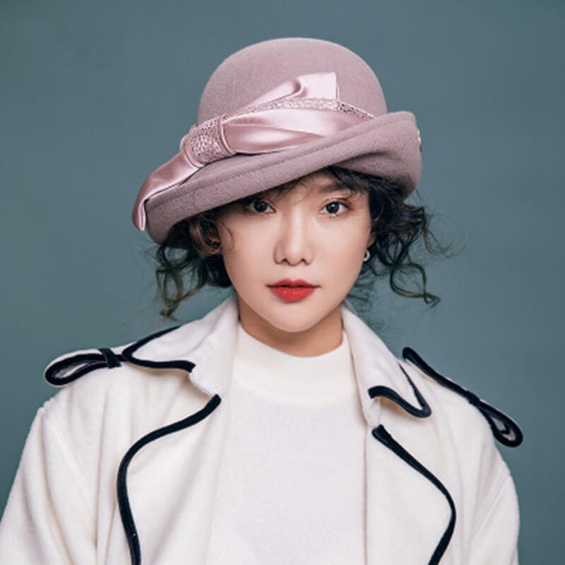 Vintage Winter Irregular Brim Bowknot Wool Cloche Fedora Hat Accessories WAAMII   
