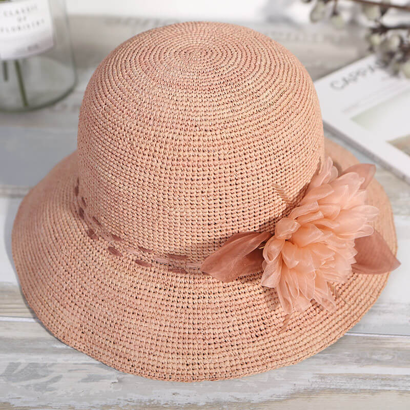 Wide Brim Large Floral Straw Hats Summer Caps Beach Hat-WCM020 Accessories WAAMII Pink  