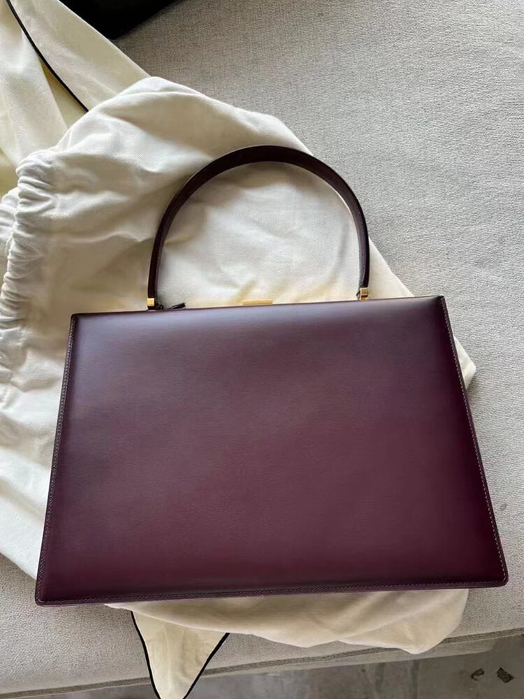 Gold Clip Buckle Top Genuine Leather Tote Lady Business Bag - Wine - Luxury bags by WAAMII