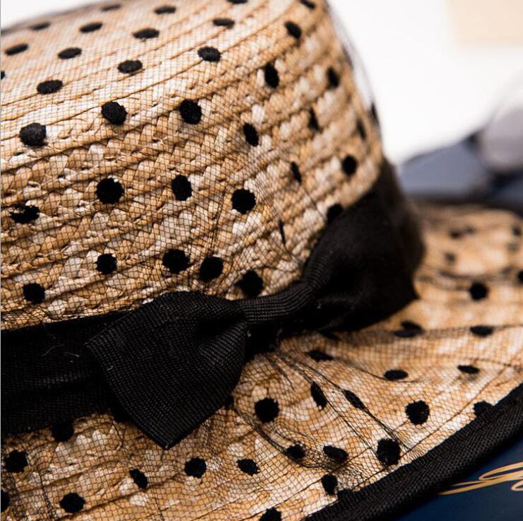 Women Black Lace Sun Hats Straw Cap Beach Hat 55-58cm Accessories WAAMII   