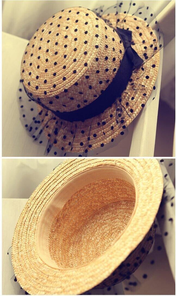 Women Black Lace Sun Hats Straw Cap Beach Hat 55-58cm Accessories WAAMII   