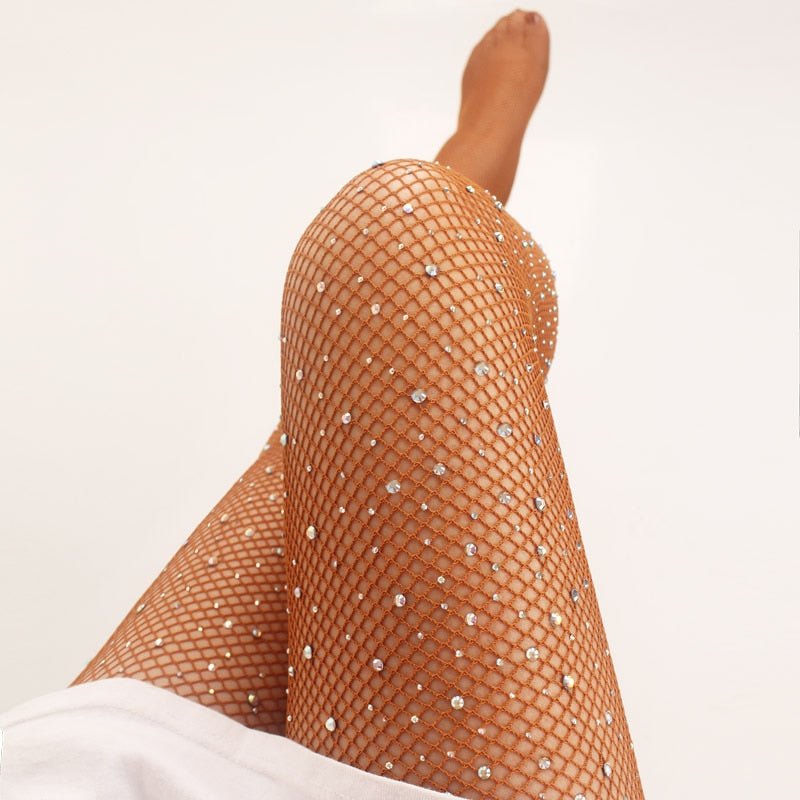 Dancer Fishnet Rhinestone Tights Beige / One Size