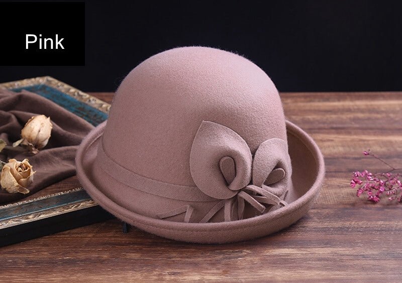 Women Solid Color Winter Wool Cloche Hat Accessories WAAMII Pink M(56-58cm) 