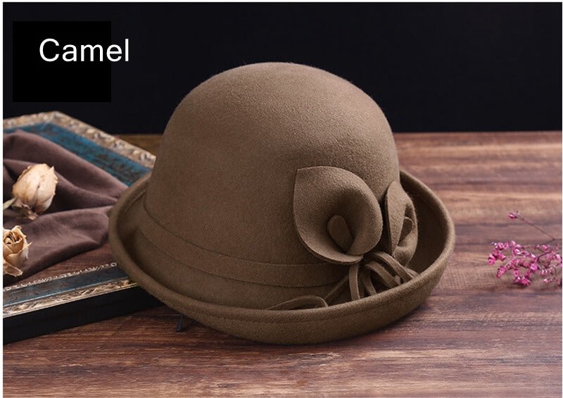 Women Solid Color Winter Wool Cloche Hat Accessories WAAMII Camel M(56-58cm) 