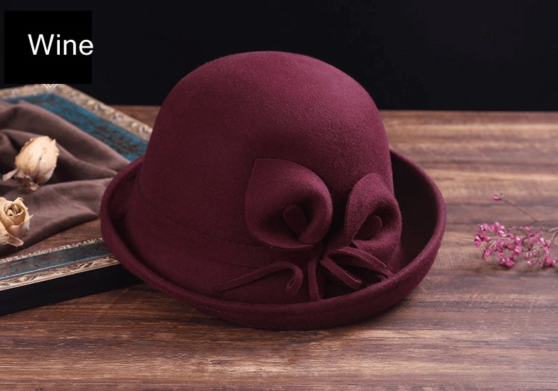 Women Solid Color Winter Wool Cloche Hat Accessories WAAMII Wine M(56-58cm) 