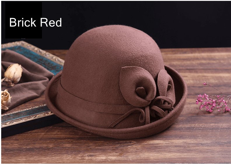 Women Solid Color Winter Wool Cloche Hat Accessories WAAMII Brick Red M(56-58cm) 