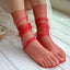 Women Summer Gauzy Fishnet Mesh Ankle Socks Accessories WAAMII red  