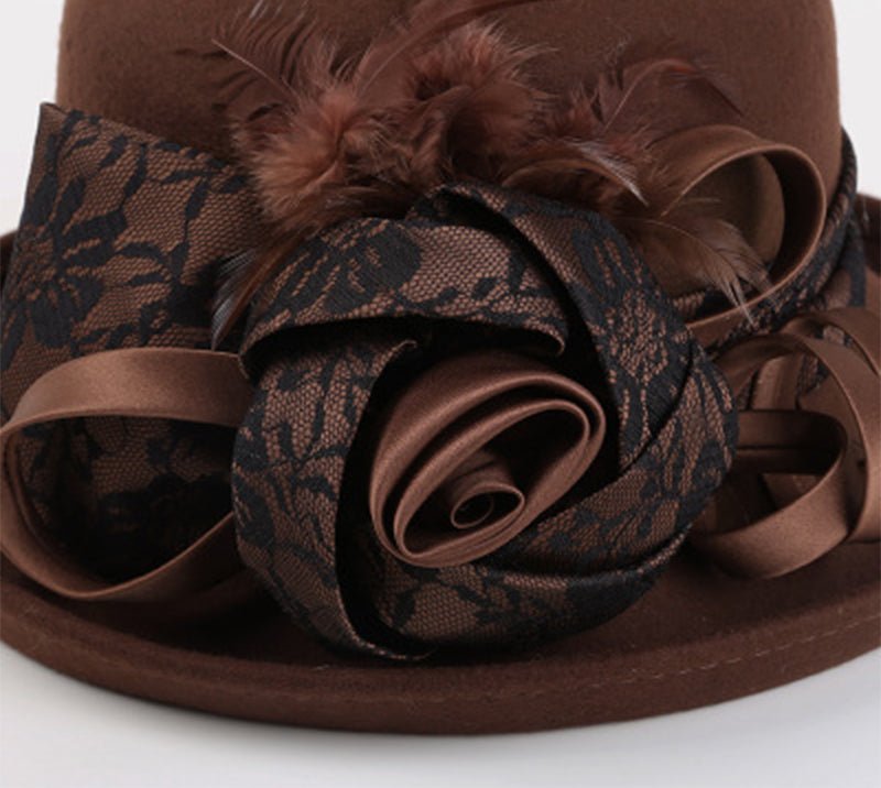 Women Vintage Elegant Lace Floral 100% Wool Cloche Accessories WAAMII   
