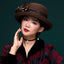 Women Vintage Elegant Lace Floral 100% Wool Cloche Accessories WAAMII Brown  