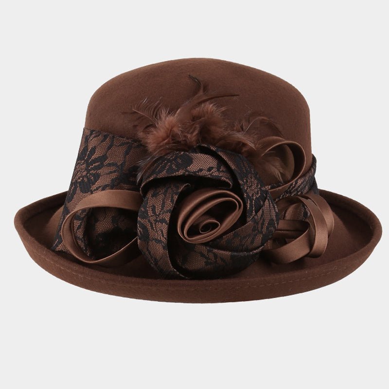 Women Vintage Elegant Lace Floral 100% Wool Cloche Accessories WAAMII   