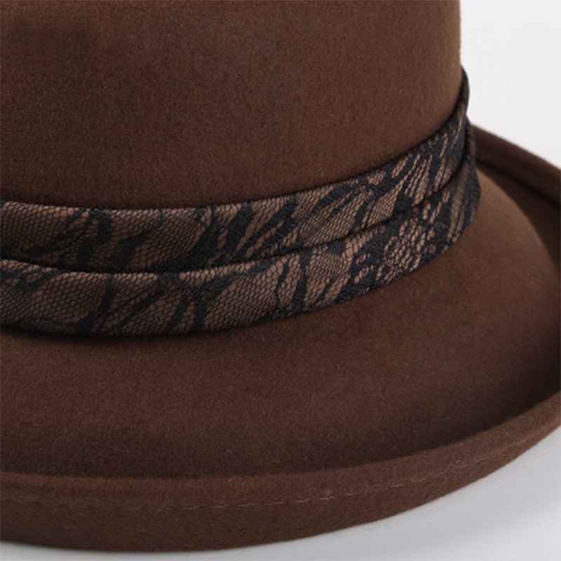 Women Vintage Elegant Lace Floral 100% Wool Cloche Accessories WAAMII   