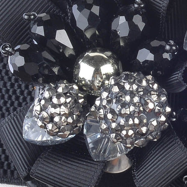 Womens Crystal Flower Elastic Belt Waistband-Black - - Luxury Accessories by WAAMII