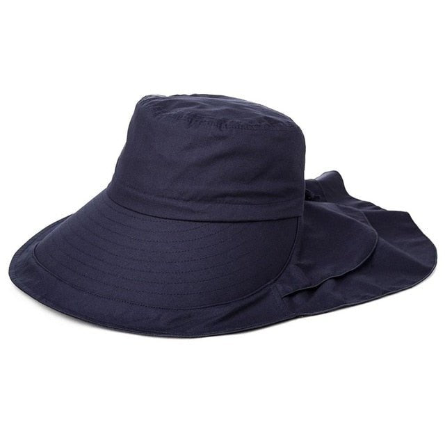 Women's Sun Catcher Shapeable Cotton Feel Hat UPF 50+With Adjustable Detachable Strap Accessories WAAMII Navy  