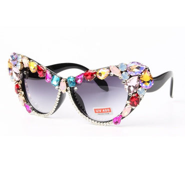 Womens Sunglasses Oversized Colorful Rhinestone Cat Eyes Sunglasses Vintage Shades - - Luxury Accessories by WAAMII