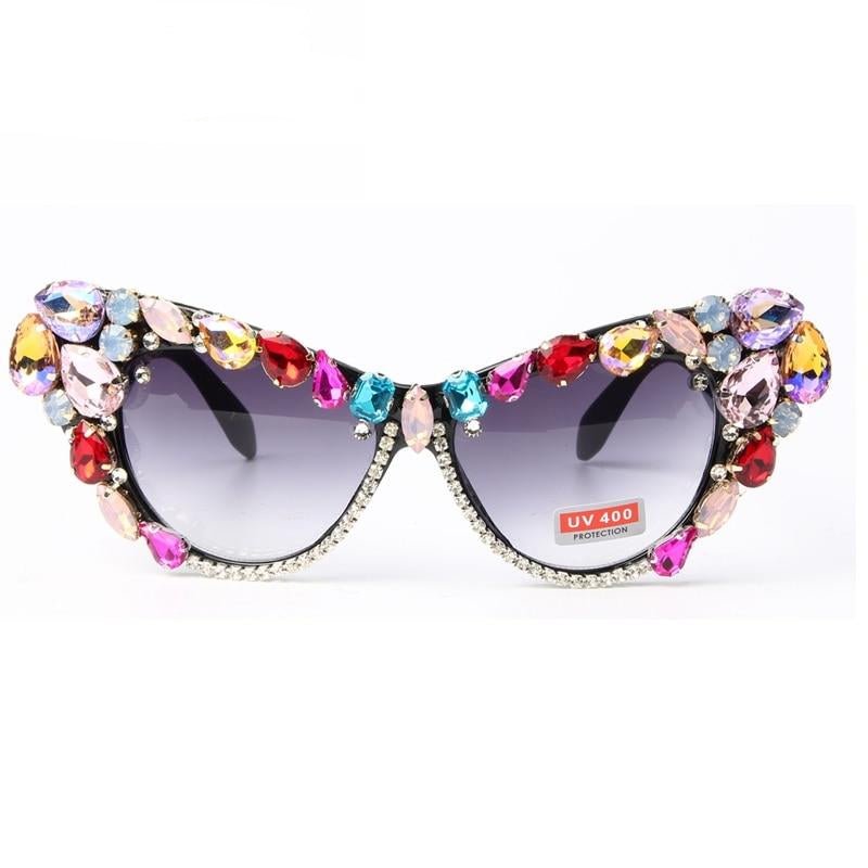 Womens Sunglasses Oversized Colorful Rhinestone Cat Eyes Sunglasses Vintage Shades Accessories WAAMII   