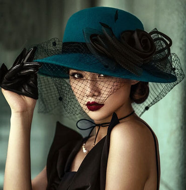 Wool Fascinator Silk Flower Derby Church Hat With Veil - - Luxury Accessories by WAAMII