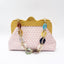 Wrinkle Leather Wooden Handle Clutch Crossbody Bag With Acrylic Bold Chains bags WAAMII Pink  